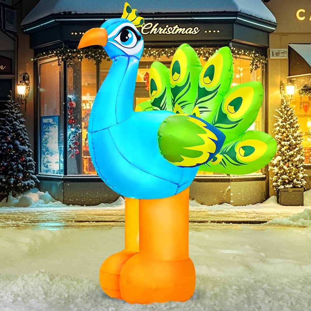 kooy 6ft easter inflatable peacock decoration, spring fairy shown in use