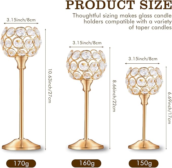 Crystal Candle Holders Set of 16 for Wedding Centerpieces Gold Or Silver Candle Holders Bulk Decorative Tealight Candle Holder for Wedding, Party,Table Centerpieces Decoration (Golden, 4Sets(12 Pcs))