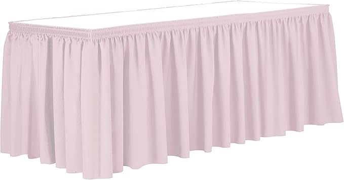 Ultimate Textile Pleat Polyester Fabric Table Skirt - Machine Washable Flame Resistant with Clips for Events, Weddings & Trade Shows, Cut & Sewn in Paterson, NJ - Ice Pink, 21' Shirred Pleat