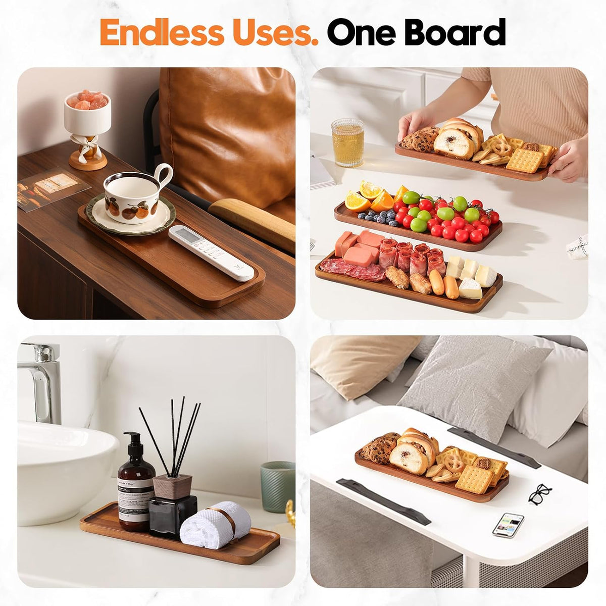 small wooden trays and platters, mini charcuterie boards, side view