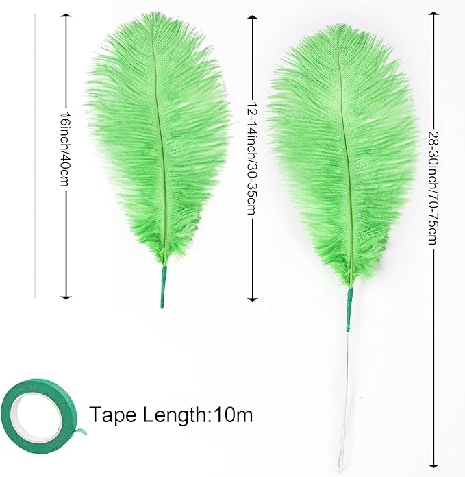 Bulk Grass Green Ostrich Feathers - 12pcs 12-14inch Crafting Supplies for Centerpiece Table Decorations