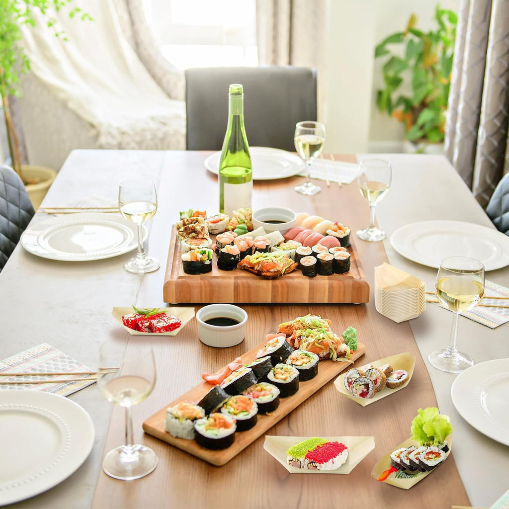 newtay 500 pcs bamboo boat plates for appetizer, side view