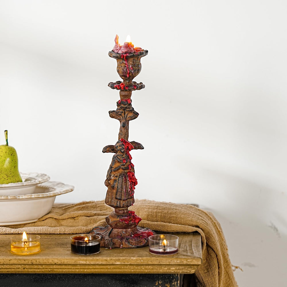 Sungmor Cast Iron Candle Holder, Decorative Candlestick Stand Rust Figurine