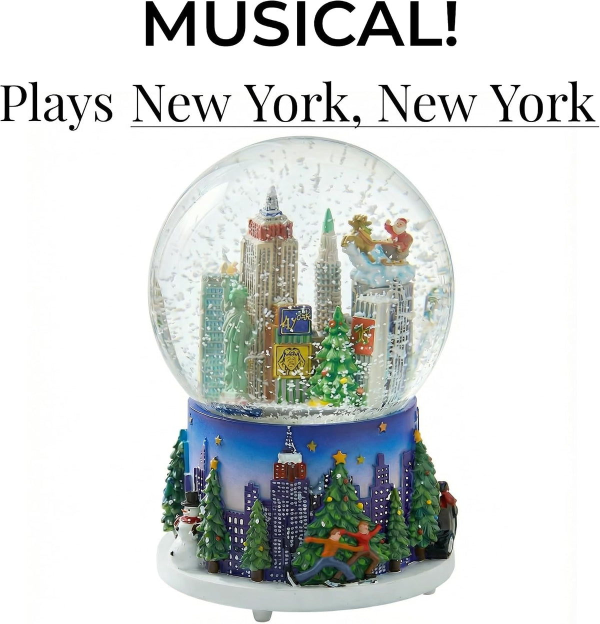 Musical New York City Christmas Snow Globe Rockefeller Center Skyline NYC Snow Globes
