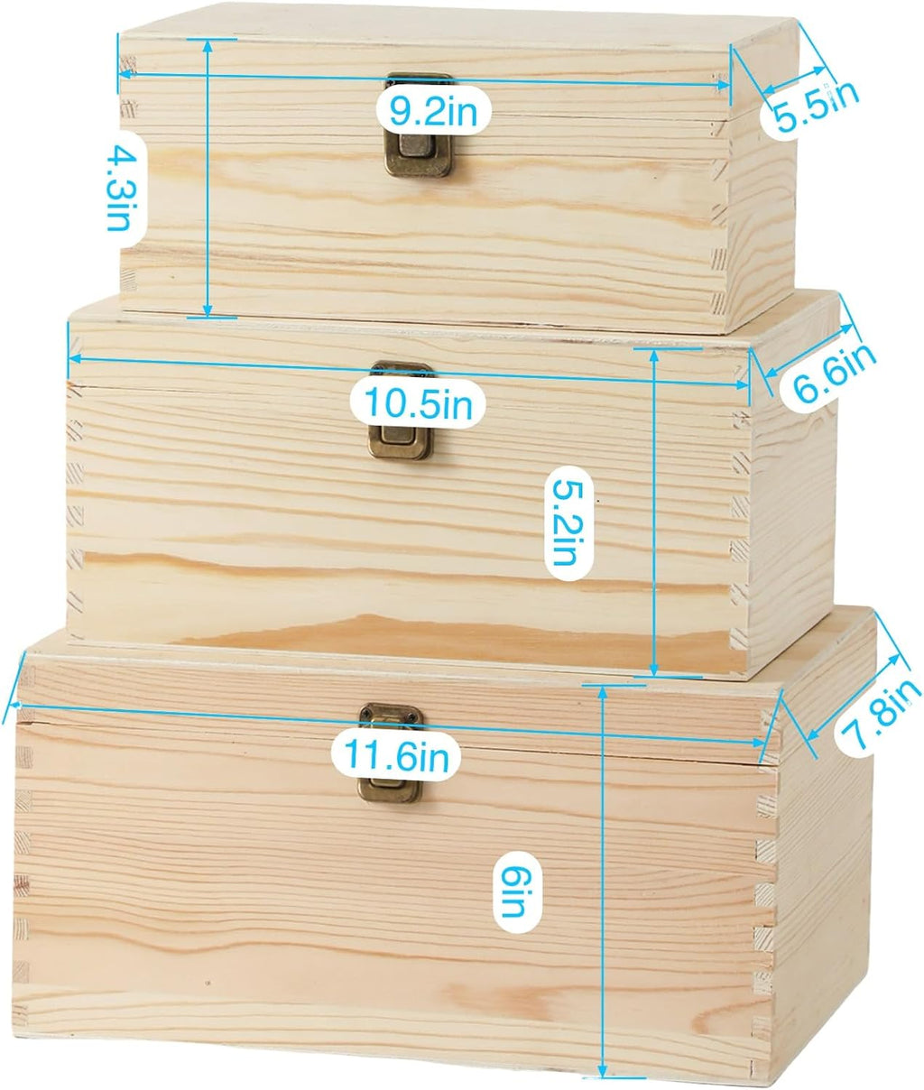 3 pieces wooden box 11.6x7.8x6-10.5x6.6x5.2-9.2x5.5x4.3 inch with hinged shown in use