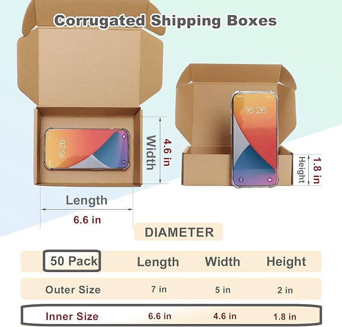 MEBRUDY 7x5x2 Inches Shipping Boxes Pack of 50, Small Corrugated Cardboard Box for Mailing Packing Literature Mailer