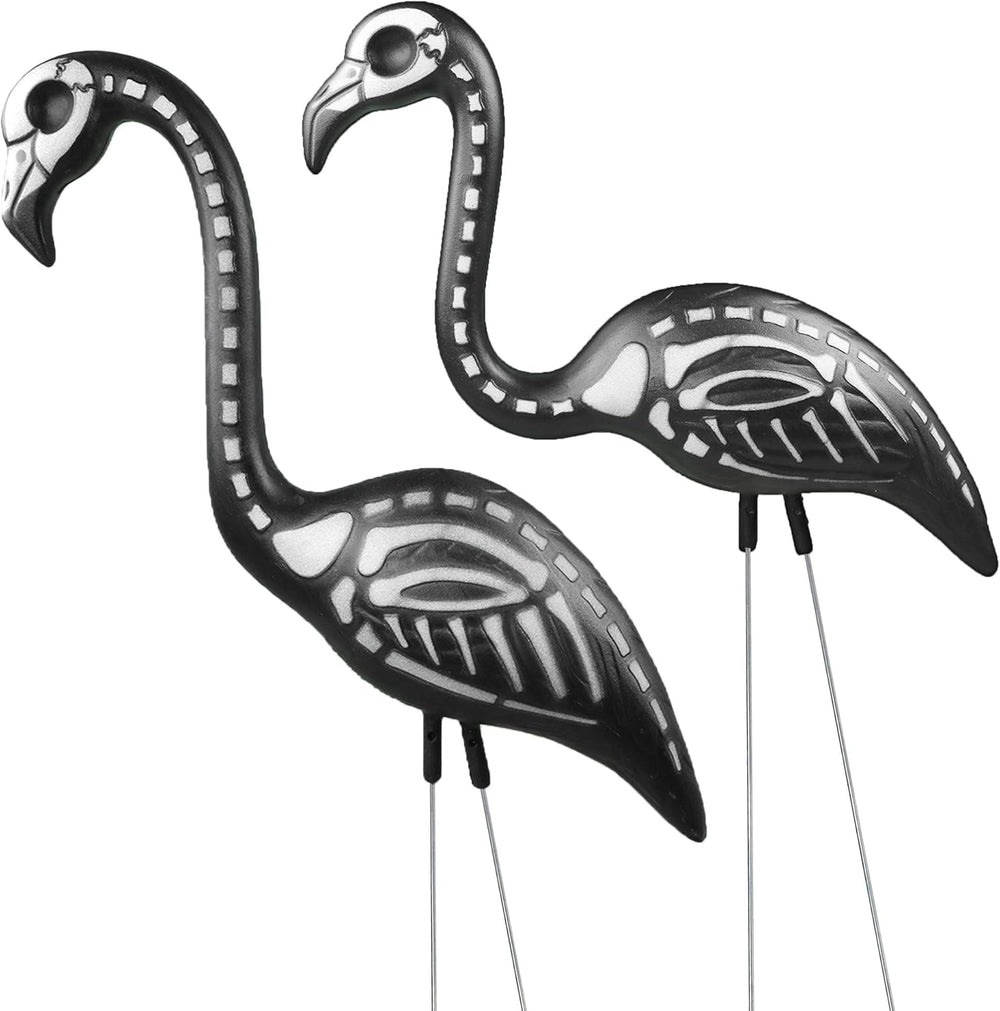 Zombie Skeleton Flamingo Yard Ornaments - Lawn Decor With Stakes 2 Pk