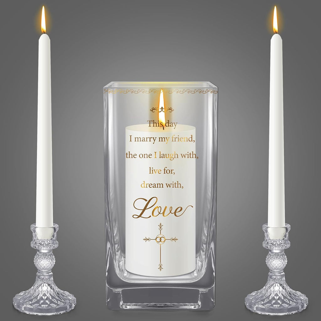FoldTier Unity Candles with Holder for Wedding Ceremony Set 1 6" Pillar 2 9.8'' Taper Candles 3 Candlestick for Religious Formal Events Church(Cross) (3 Pcs)