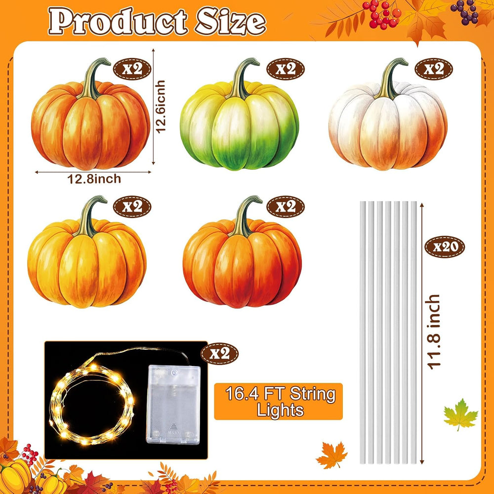 10 Pcs Fall Thanksgiving Lighted Pumpkin Yard Sign Stake Decor