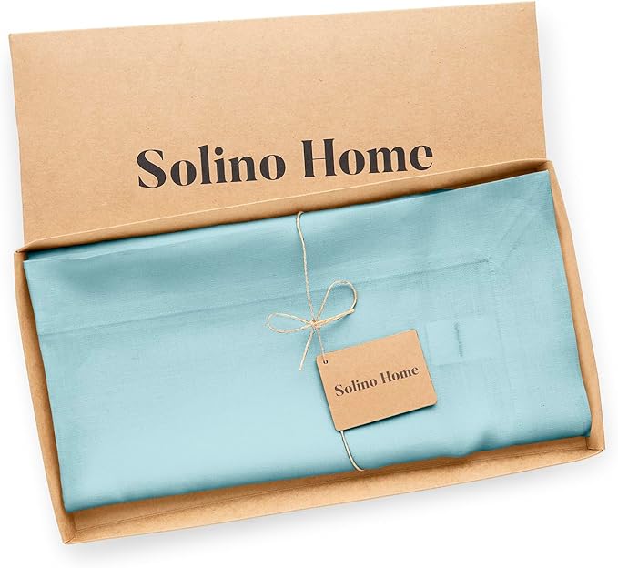 Solino Home Aqua Blue Linen Tablecloth 52 x 52 Inch - 100% Pure Linen Square Table Throw - Fete, Machine Washable Fabric Table Cloth for Fall, Autumn