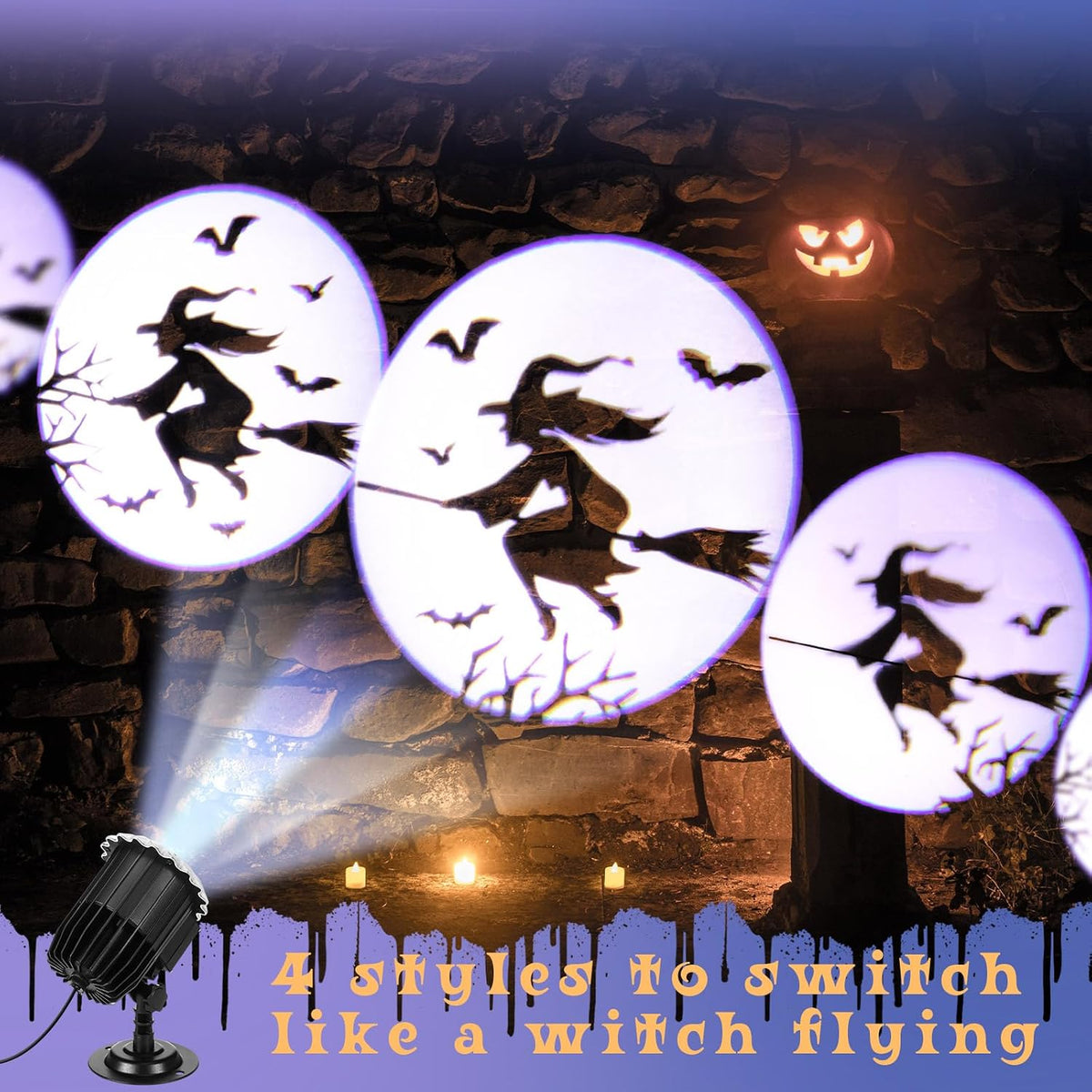 Halloween Projector Light with LED Film Slides, Witch
