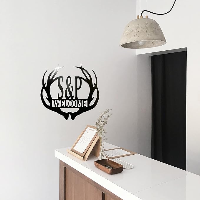 Personalized Couple Initial Last Name Sign For Outdoors or Inside, Custom Deer Buck Elk Antler Sign for Deer Hunting Couple Gift Wedding, Anniversary, New Home Cabin Rustic Ranch