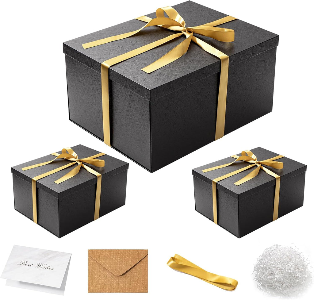 Mefleet 3 Pack Large Gift Box with Lid for Presents 16x12x8 Inches Black
