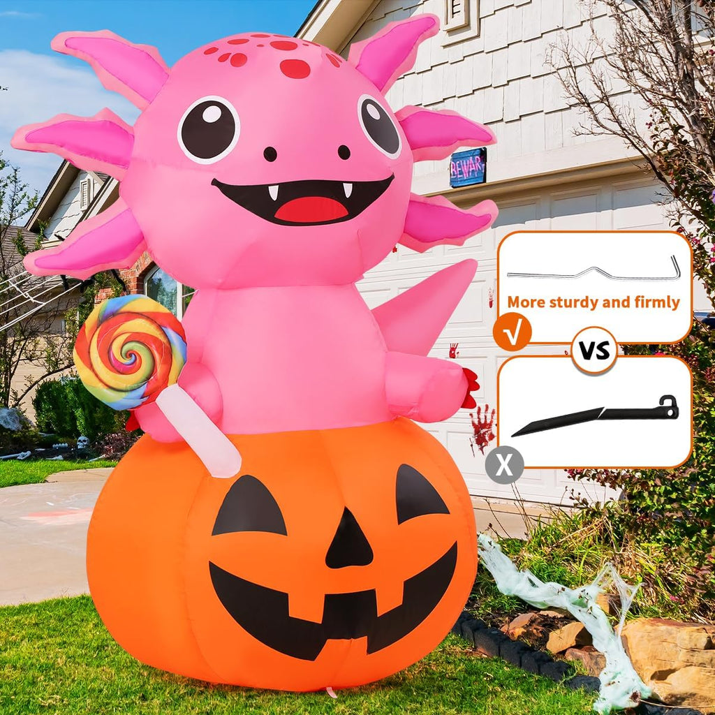 comin 5 ft halloween inflatables axolotl pumpkin outdoor showing dimensions
