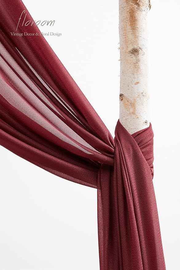 Floroom Wedding Arch Draping Fabric 2 Panels 20Ft Burgundy Chiffon Fabric Drapes Arbor Drapery Wedding Ceremony Reception Swag Dark Red Decorations