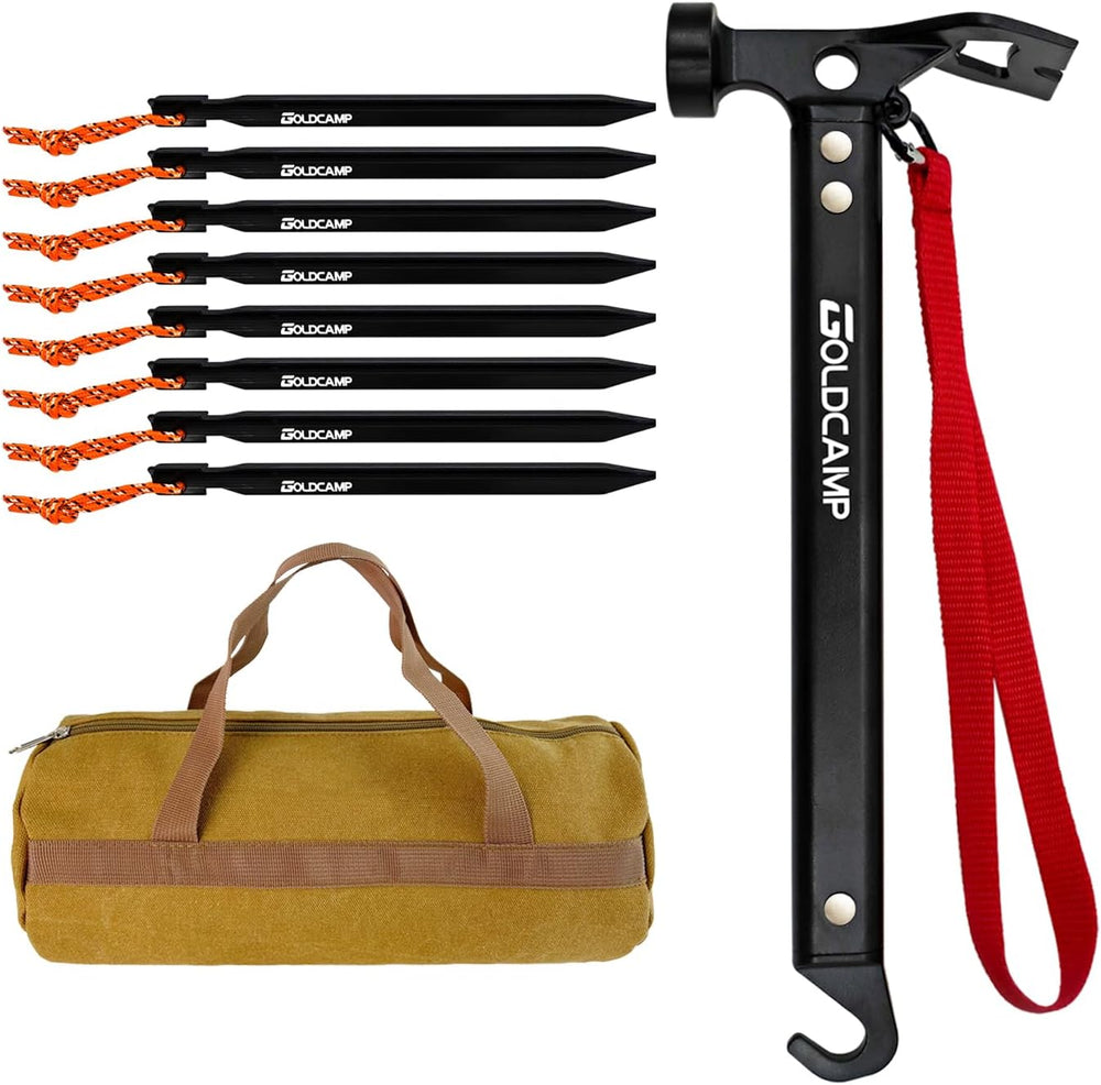GOLDCAMP Tent Stakes with Hammer Kit, Heavy Duty Camping Stakes Set with Canv...