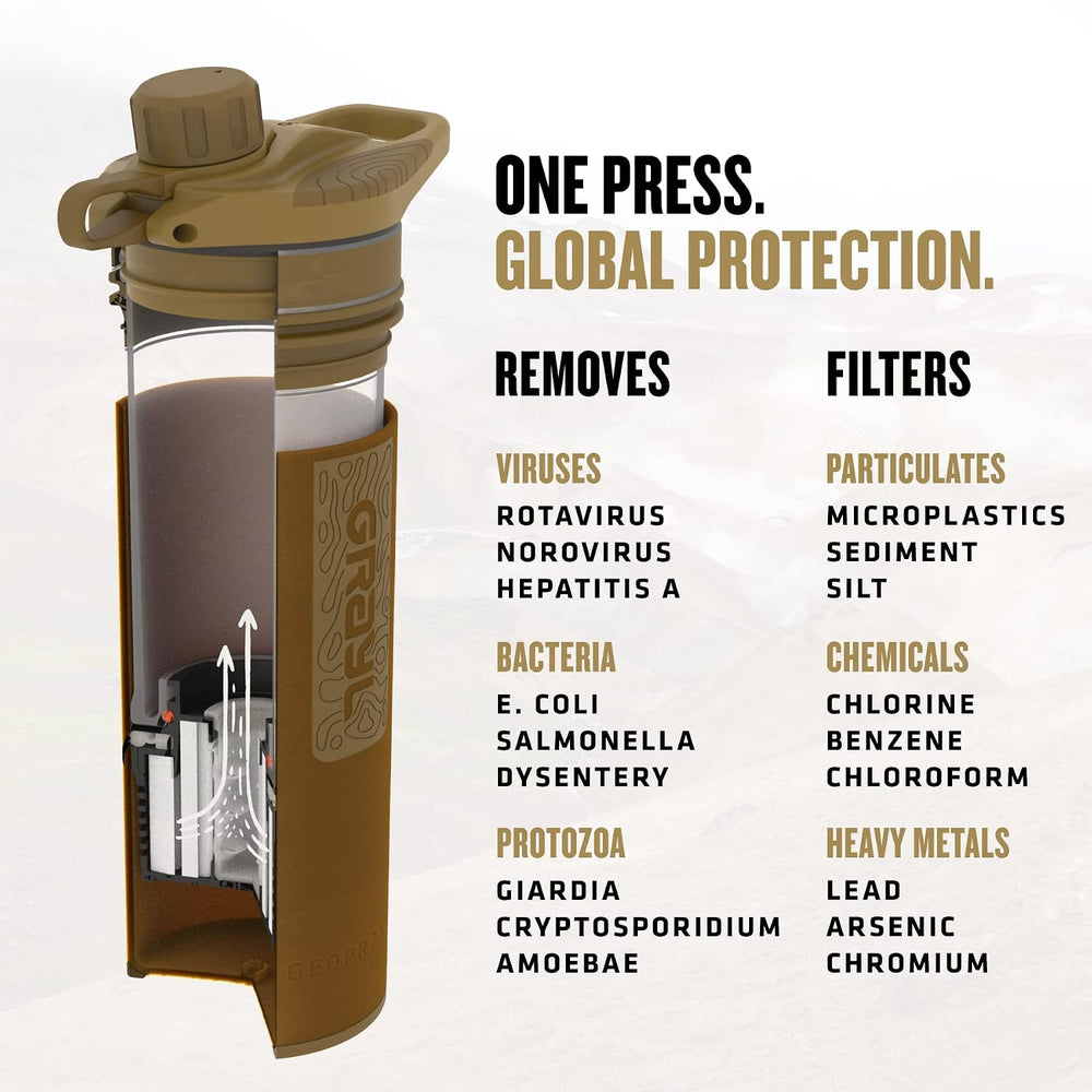 GRAYL GeoPress 24 oz Water Purifier & Water Filter Bottle, Coyote Brown