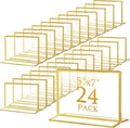 Hoteam 24 Pack 7 x 5 Clear Acrylic Sign Holder with Gold Borders, Gold Picture Frame, Double Sided Wedding Table Number, Acrylic Menu Stands for Wedding Table, Restaurant Sign, Photos Display