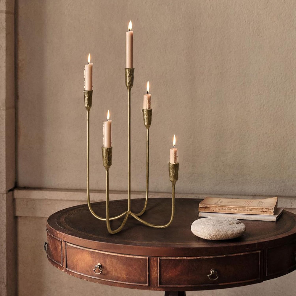 5-Candle Cast Iron Metal Candelabra Candlestick Holders 15 inch