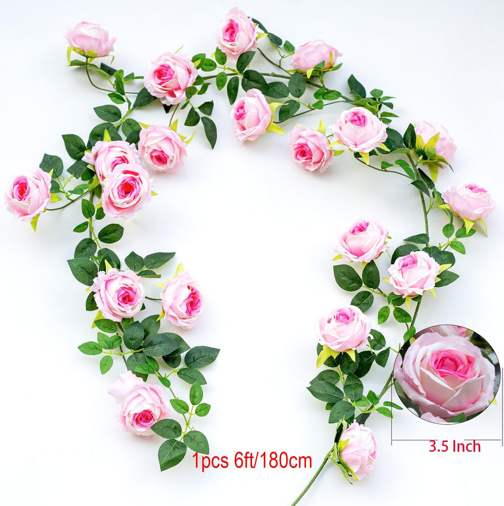 2Pcs 12Ft Bendable Flower Garland Faux Rose Vine for Wedding Decor,Pink