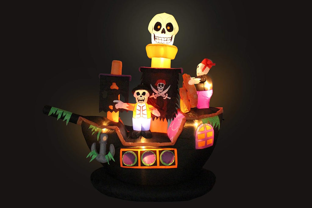7 ft halloween inflatable skeletons ghosts on pirate showing dimensions