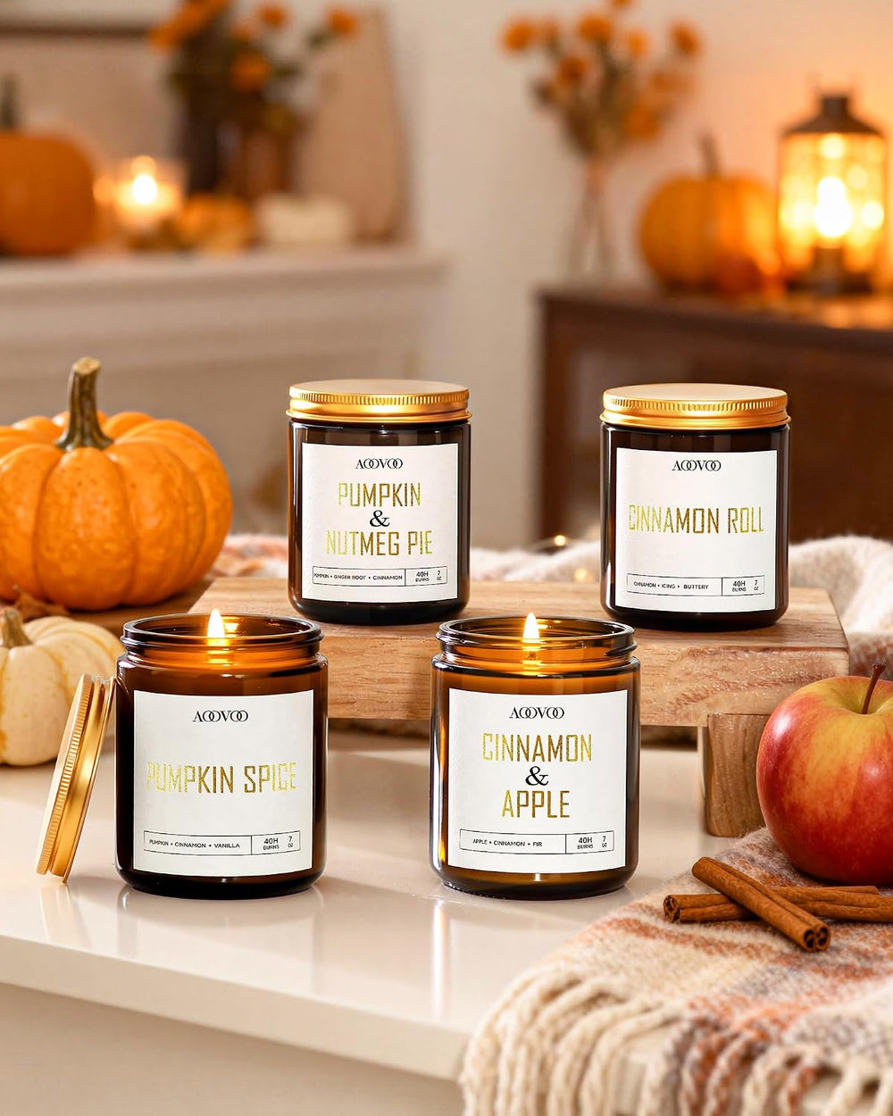 AOOVOO Fall Candles - 4 PC Scented Candle, 28 oz Soy Candles, Soy Candle for ...
