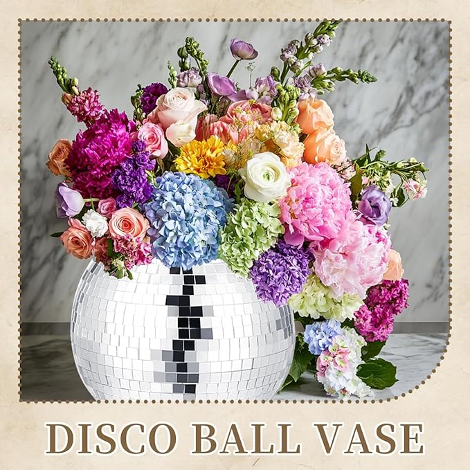 4 Pcs Disco Ball Vases,Plastic Disco Ball Centerpieces 6" X 6.7" Disco Ball Decor Silver Mirror Disco Ball Planter Can Be Used for Wedding Centerpieces,Birthday,Office