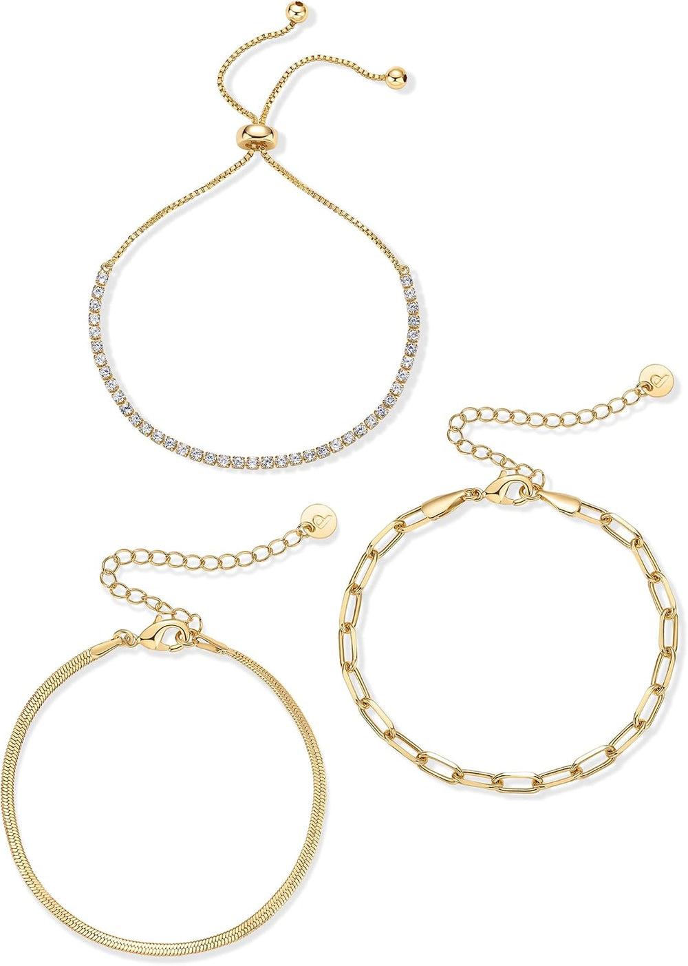 PAVOI Set of 3 Chain Bracelets for Women, 14K Gold Plated Dainty Bracelets