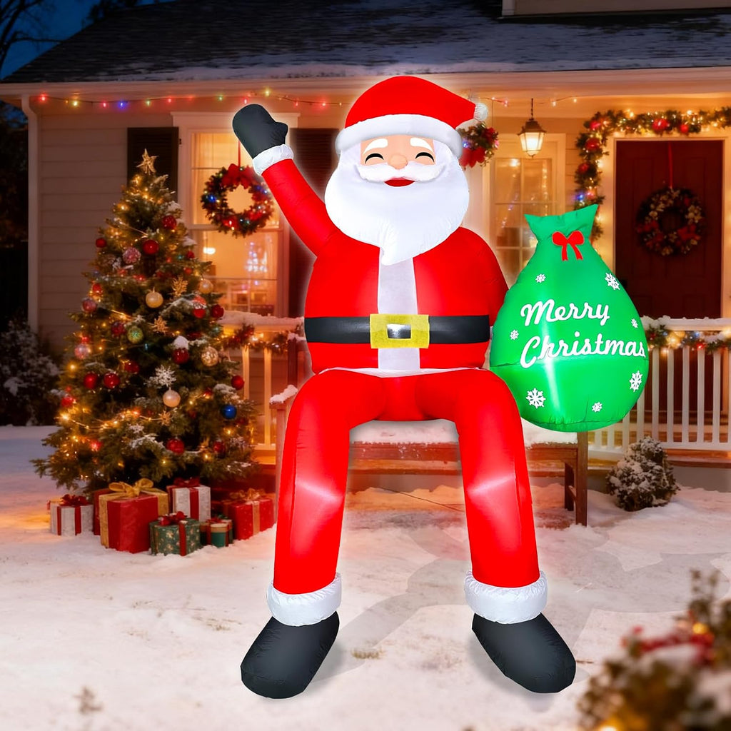 8ft santa claus sitting on the roof christmas, side view