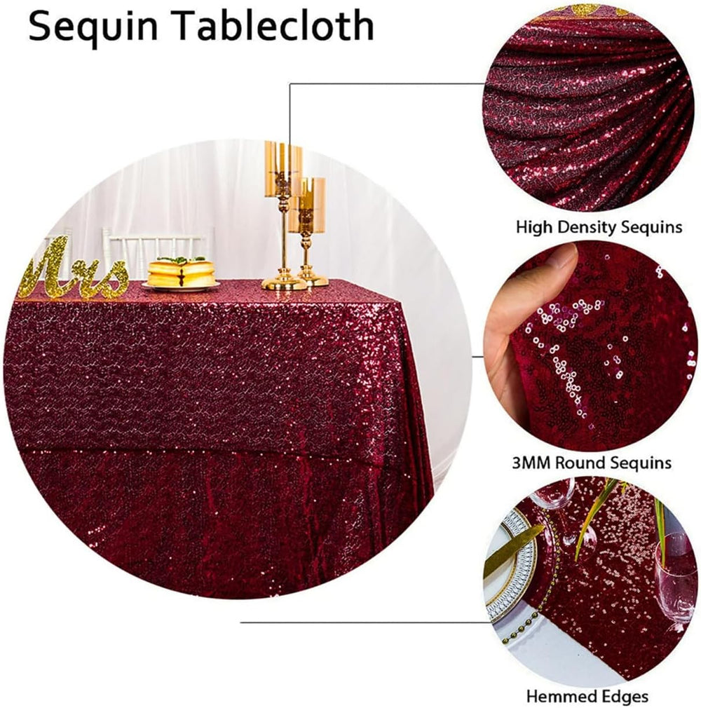 Partisout Sequin Tablecloth 90x132 inch Sequin Table Cloth for Parties Burgun...