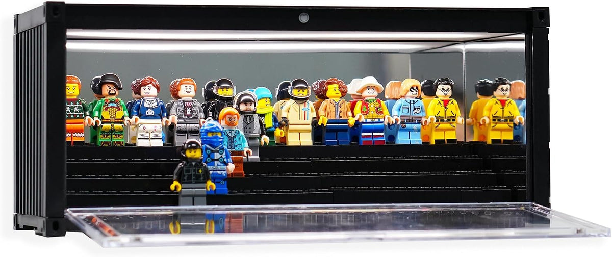Minifigure Display Case with Light & 5-Tier Removable Modular Display Steps