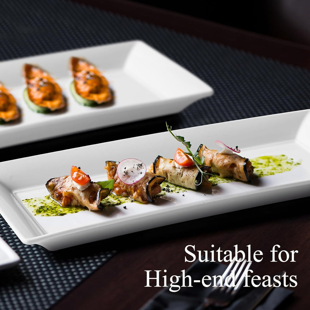 14" Rectangular Platters Set of 4, White Ceramic Platters, Large Serving...