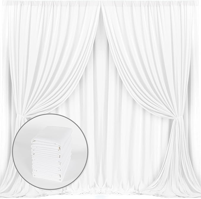 MYSKY HOME White Backdrop Curtain for Wedding Decor Holiday Party 6 Panels- White Wedding Backdrop Polyester Photography Backdrop Drapes Baby Shower Birthday Privacy Curtains Home Decor, 5ft x 10ft