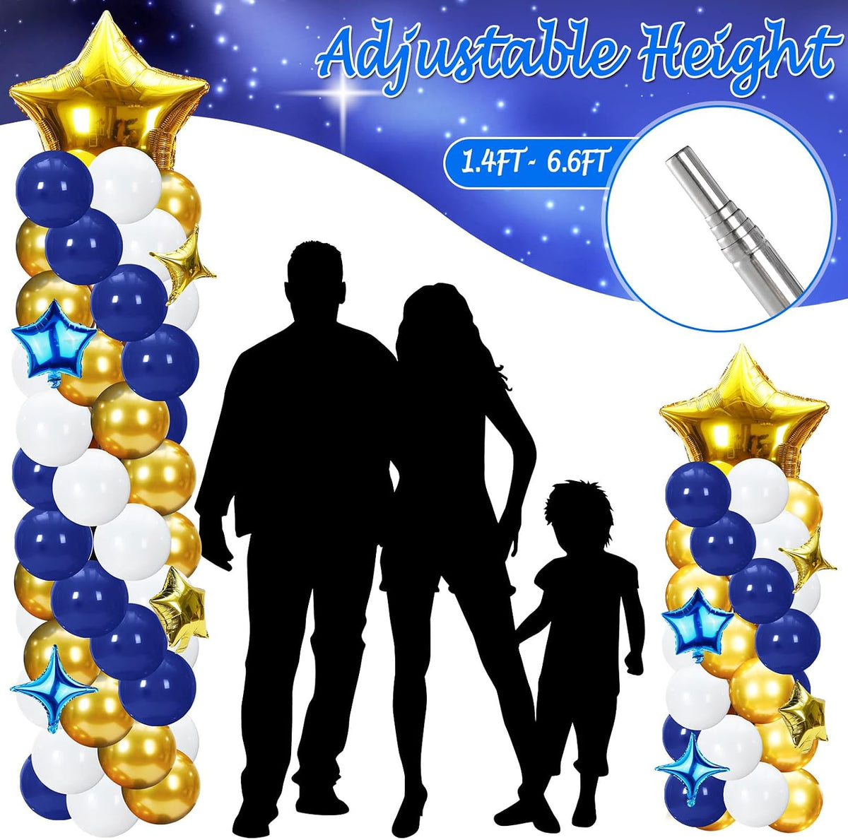 Gejoy 110 Pcs Blue and Gold Balloon Arch Column Stand Kit