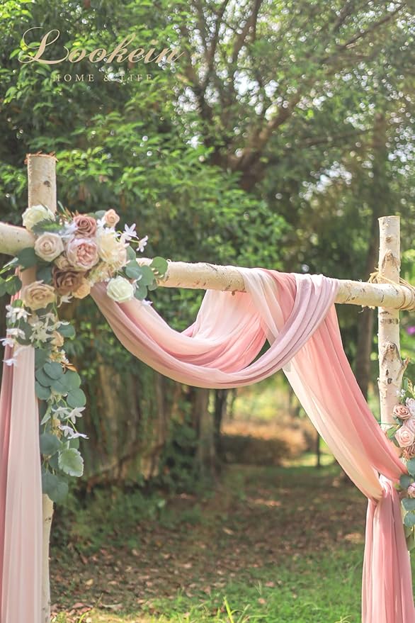 Lookein Arch Drapes for Wedding Party Reception Backdrop Wedding Arbor, 3 Panels 30" Wide 6.5 Yards, Blush& Dusty Rose& Mauve