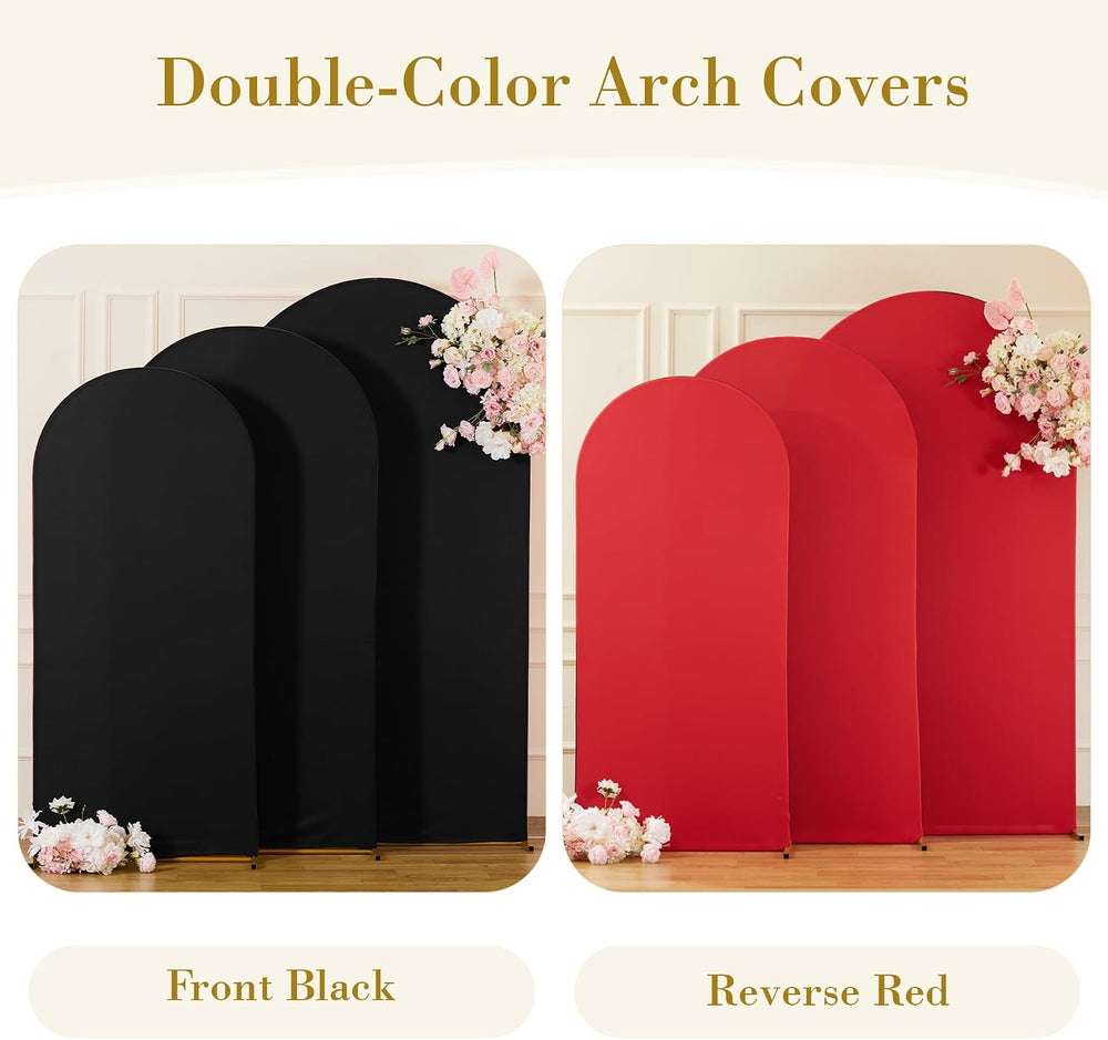 Black and Red Arch Backdrop Cover Set of 3-6.6ft, 7.2ft, 8ft Arch Covers