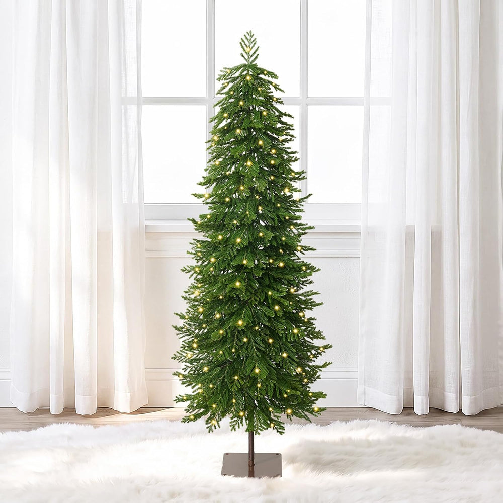 6Ft Pre-Lit Skinny Christmas Tree， Slim Pencil Xmas Tree