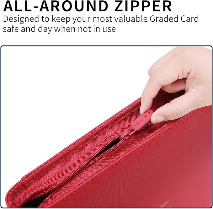 Snekdy premium 1024-pocket trading card binder, Card Albums 16 pockets, waterproof PU-leather Cover album with side loading, holds gaming, baseball (Red)