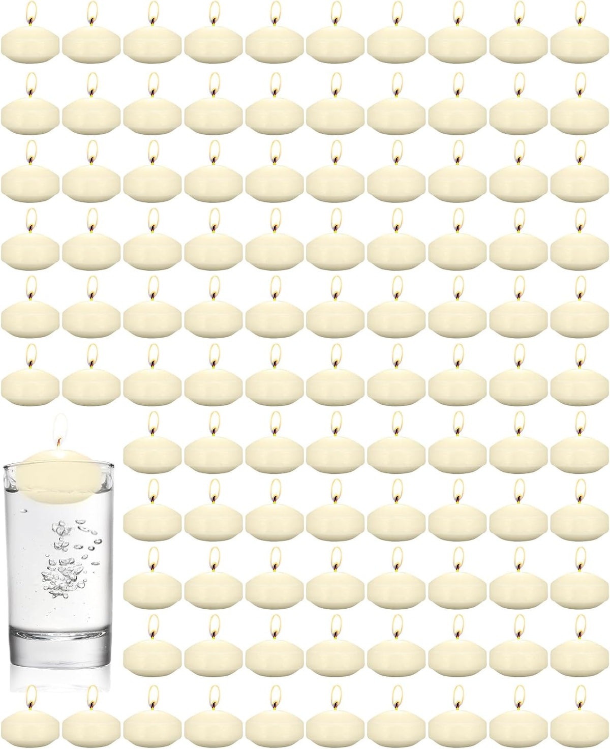 Treela 80 Pcs 1.73 Inch Unscented Floating Candles, Dripless Tealight Candles with 5 Hours Long Burning for Wedding Vases Centerpieces, Party Home Decorations(Ivory)