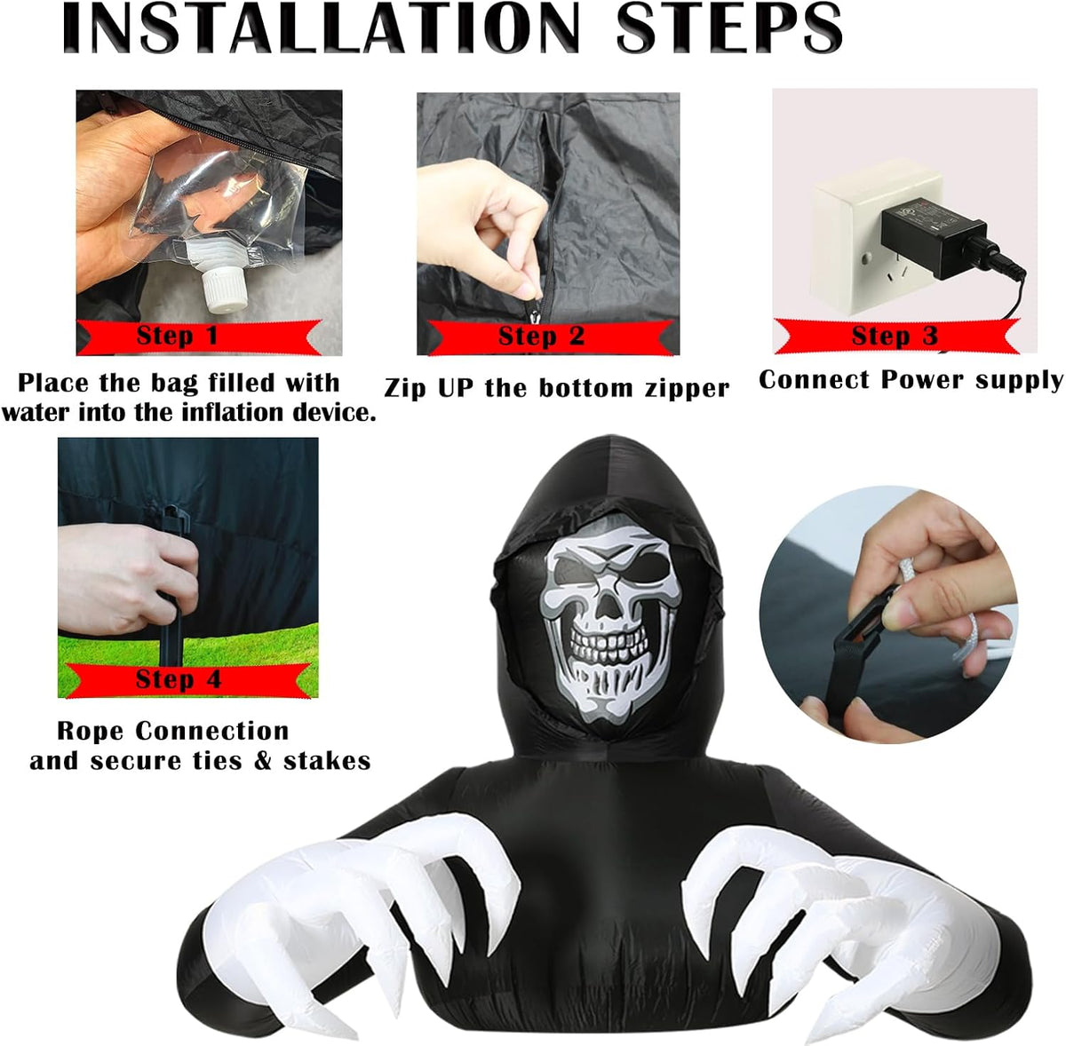 6.8ft width inflatables grim reaper outdoor halloween decoration, close-up detail