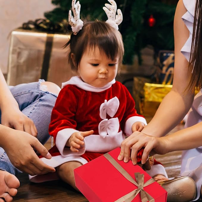 LIFELUM Christmas Gift Boxes 2 Pack 13.85 x 8.35 x 4.45 inch Large Gift Boxes with Magnetic Lids for Presents Red Gift Boxes Valentine's Gift Box Contains Card, Ribbon, Shredded Paper Filler