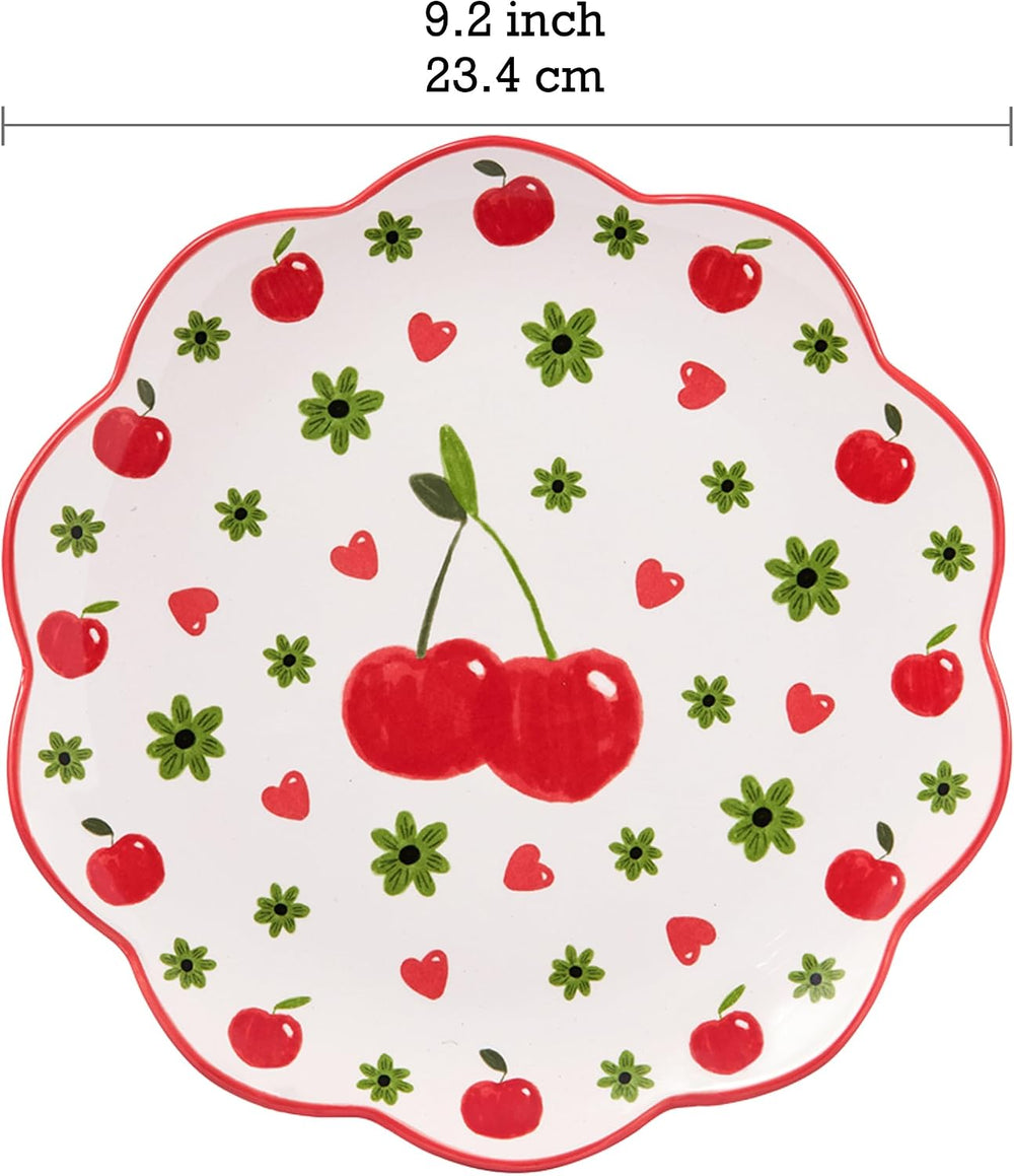 Bico Fruit Pop Scalloped Salad Plates Set of 4, 8.75 Inch Ceramic Dessert Pla...