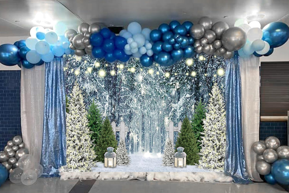 Winter Scene Backdrop 10x8ft Christmas Forest Snowfield Background for Photog...