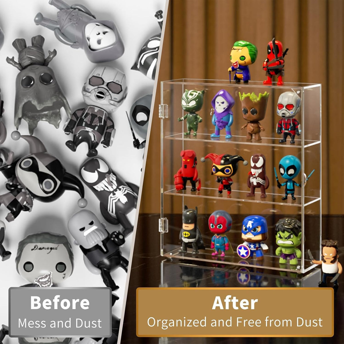 NIUBEE Acrylic Display Case for Figures, Dustproof Clear Wall Mount/Desktop