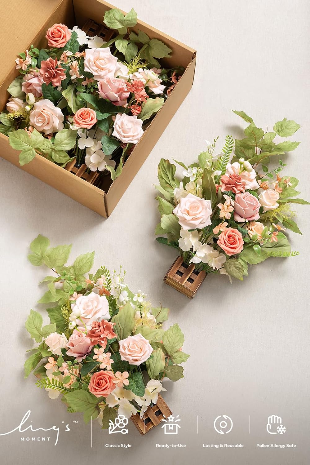 Ling's moment 17.5" Tall Standing Artificial Flowers Arrangements 4p...