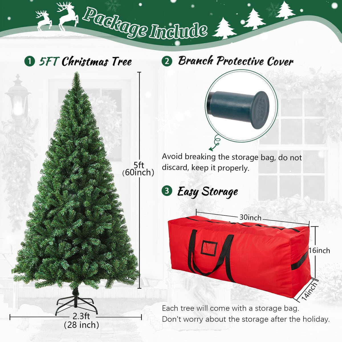 5ft Green Artificial Christmas Tree,Arbol de Navidad Small Fake Xmas Tree