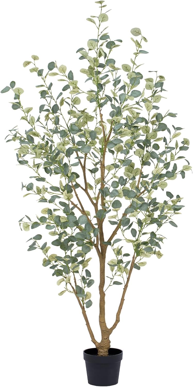 7FT Artificial Eucalyptus Tree Indoor, Faux Eucalyptus Tree with 901 Silk Leaves, Tall Fake Tree - Artificial Tree Indoor for Living Room Office Bedroom Home Decor