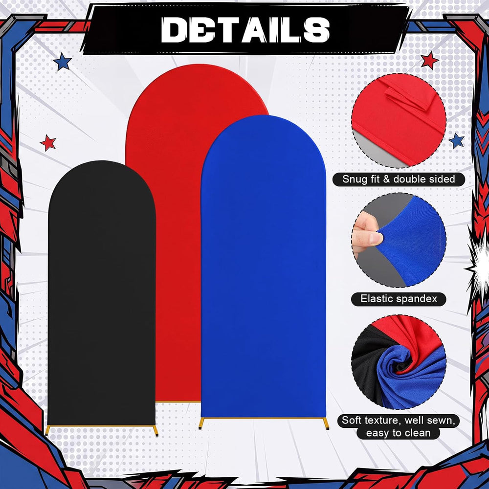 Marsui 3 Pcs Red Blue Black Arch Backdrop Covers (7.2ft, 6.6ft, 6ft)