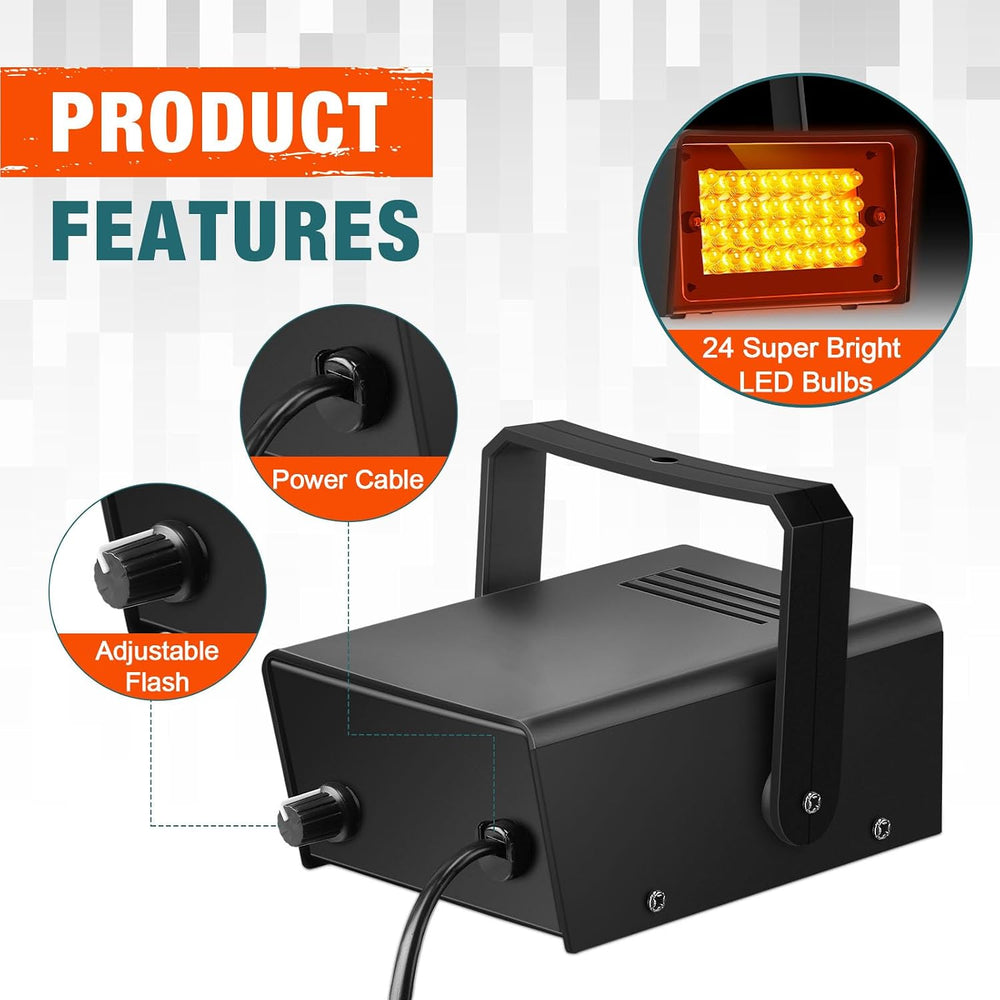 Treela 4 Pack Strobe Party Light Small Bright LED Outdoor, Orange, 32 LED