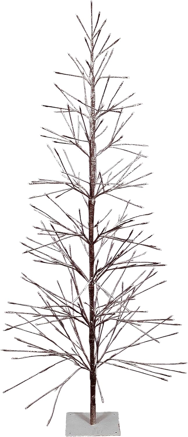 Alpine Corporation 71" Tall Flocked Artificial Brown Christmas Tree with 296 Warm White LED Lights, Indoor/Outdoor Holiday Decoration